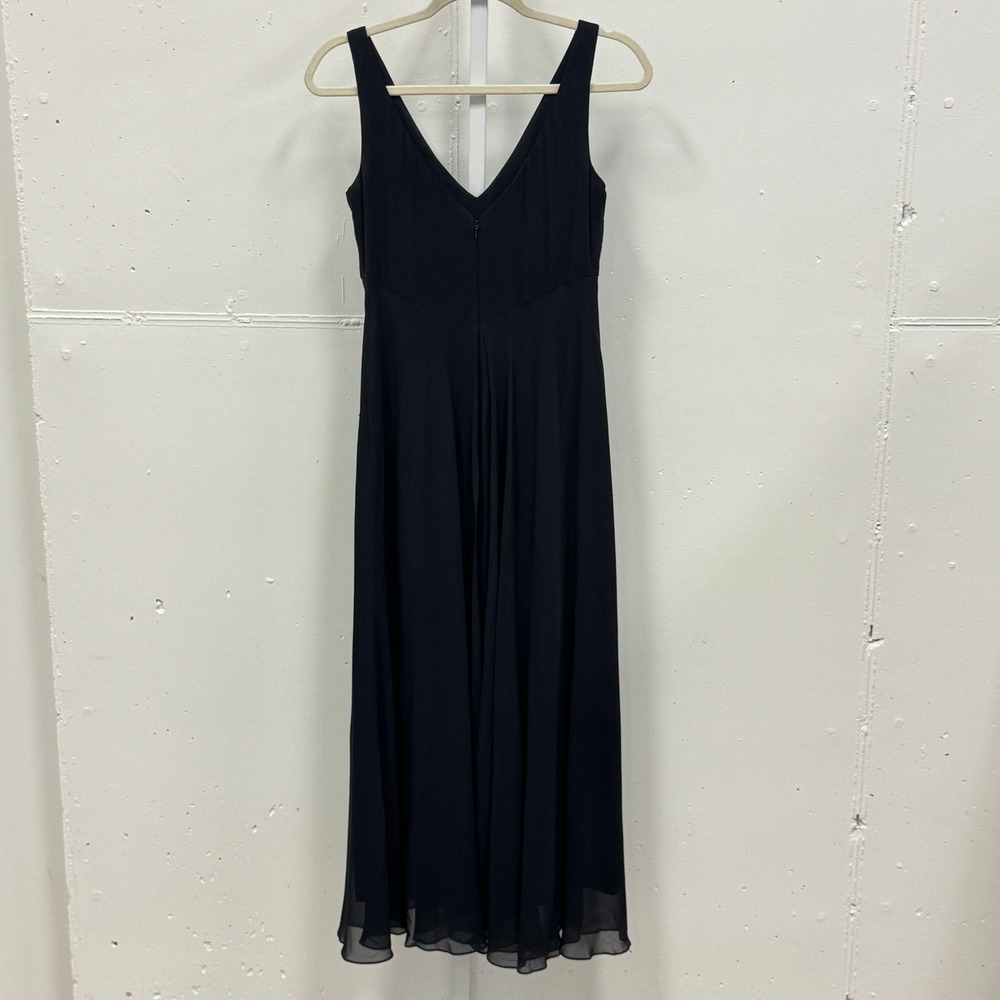 Y2K‎ Tahari Navy Blue 100% Silk V-Neck Empire Waist Maxi Dress Size 6 Minimalist